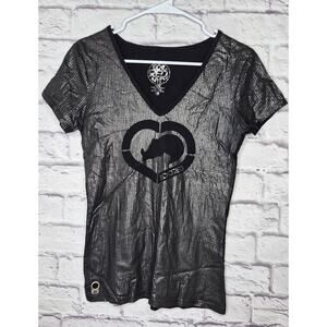 VTG Y2K Ecko Red NYC Sequin Shirt Women Medium Black Silver Rhino Heart Gorpcore